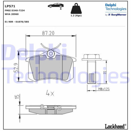 DELPHI LP571 Pastillas de freno Trasero para