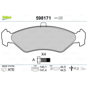 VALEO 598171 Brzdové platničky Predné pre