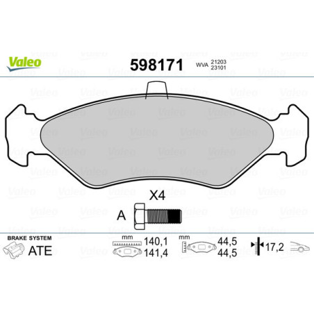 VALEO 598171 Brzdové destičky Přední pro