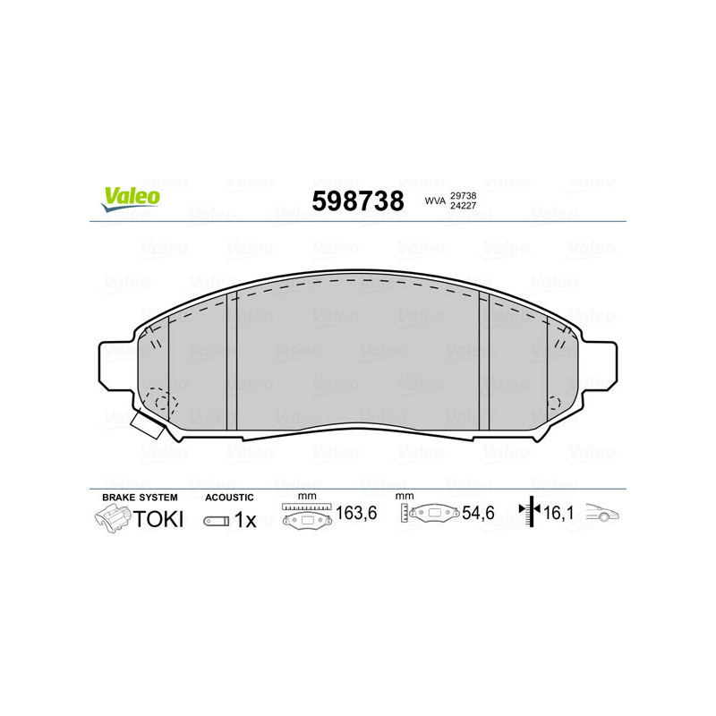 VALEO 598738 Brzdové destičky Přední pro