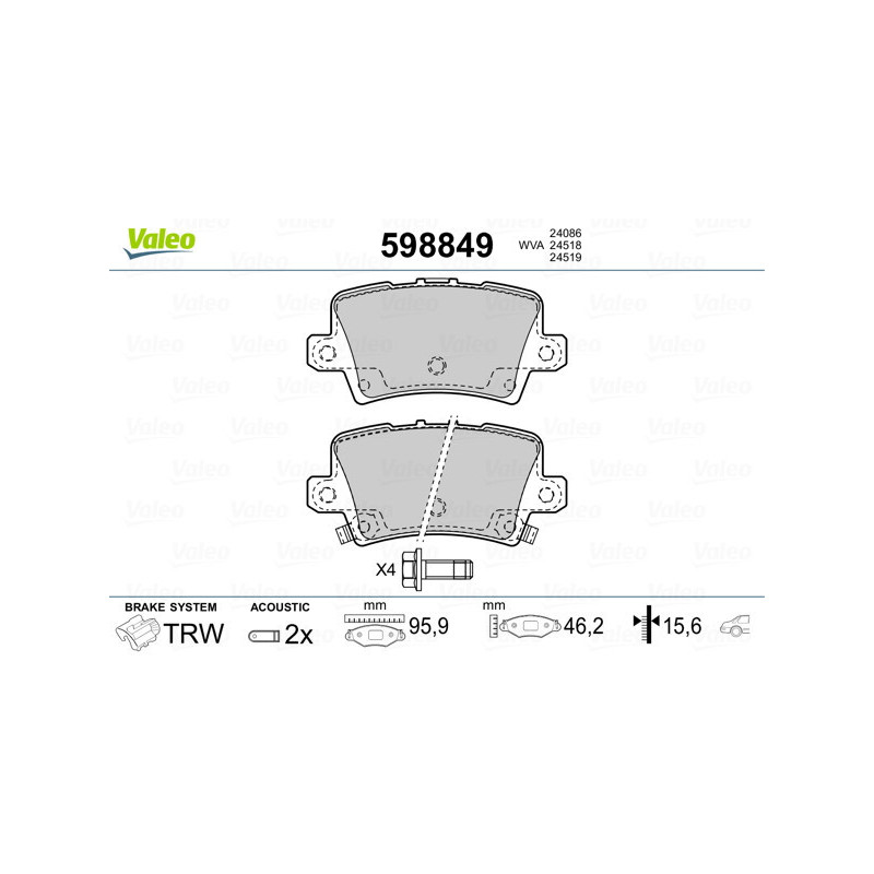 VALEO 598849 Pastillas de freno Trasero para