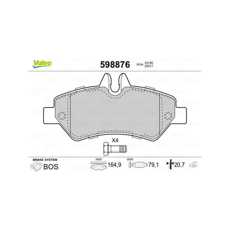 VALEO 598876 Pastiglie freno Posteriore per