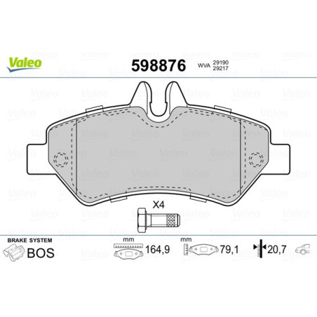 VALEO 598876 Brzdové destičky Zadní pro