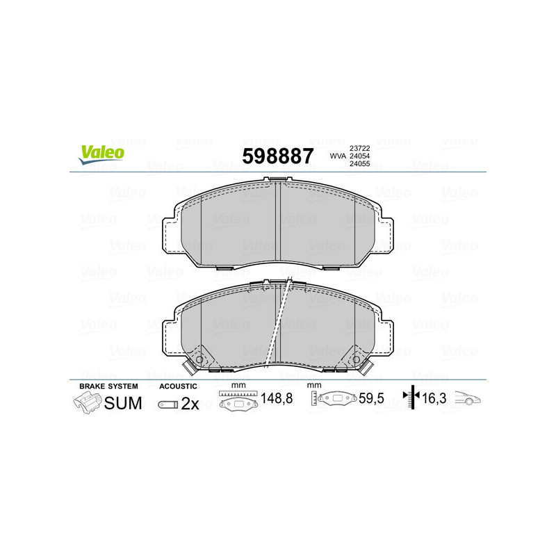 VALEO 598887 Brzdové platničky Predné pre