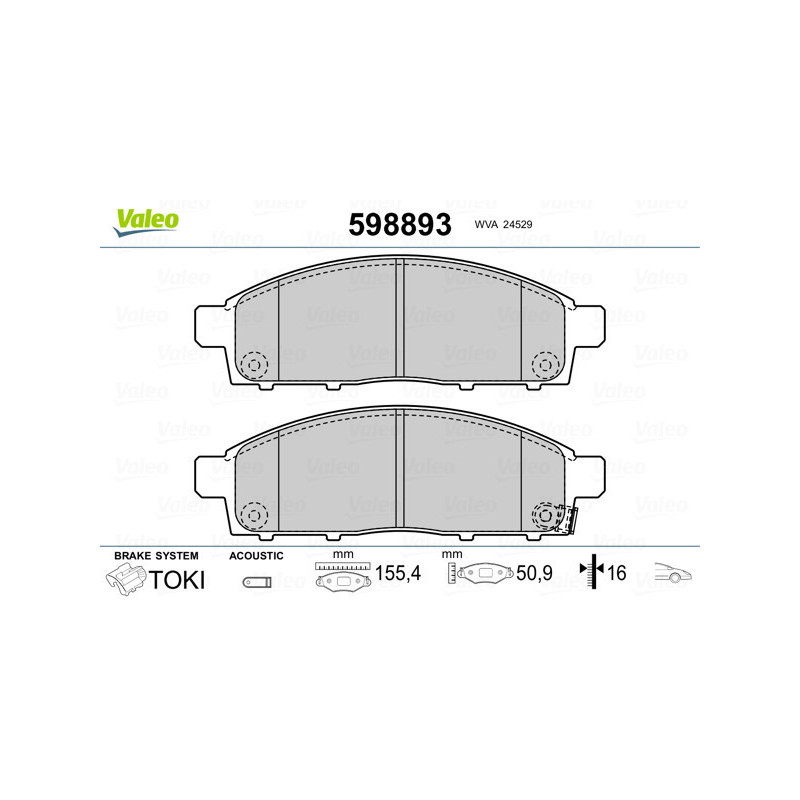 VALEO 598893 Brzdové platničky Predné pre
