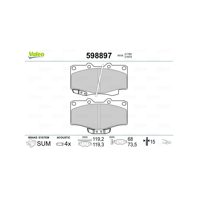 VALEO 598897 Klocki hamulcowe Przód dla