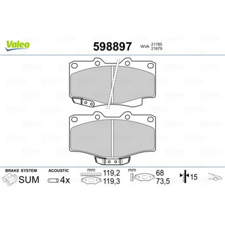 VALEO 598897 Brzdové destičky Přední pro