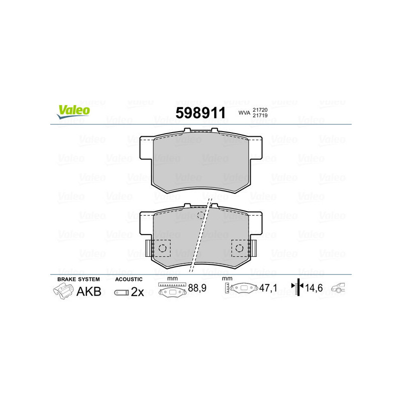 VALEO 598911 Brzdové destičky Zadní pro