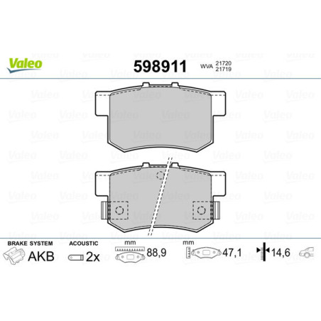 VALEO 598911 Plaquettes de frein Arrière pour
