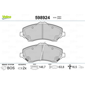 VALEO 598924 Brzdové platničky Predné pre