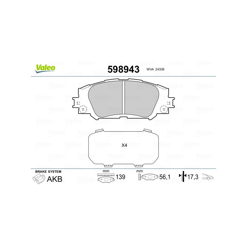 VALEO 598943 Pastillas de freno Delantero para