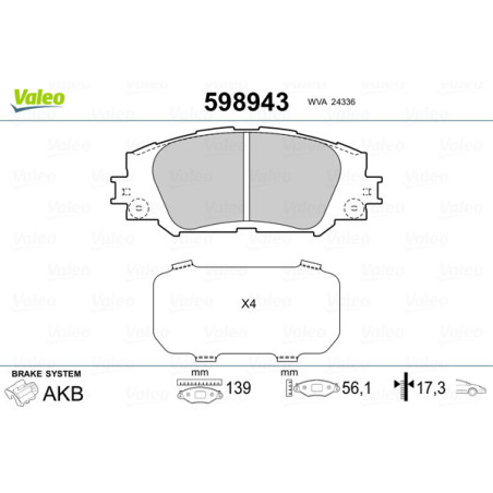 VALEO 598943 Klocki hamulcowe Przód dla