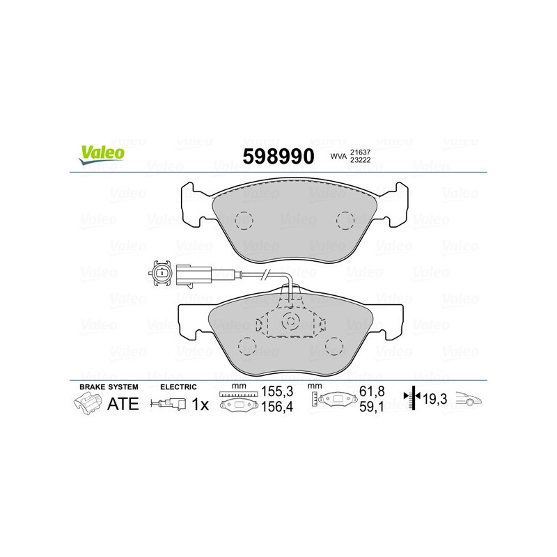 VALEO 598990 Klocki hamulcowe Przód dla