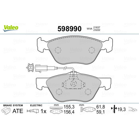 VALEO 598990 Klocki hamulcowe Przód dla