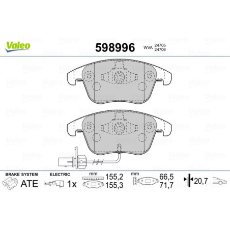 VALEO 598996 Pastillas de freno Delantero para