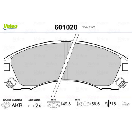 VALEO 601020 Klocki hamulcowe Przód dla