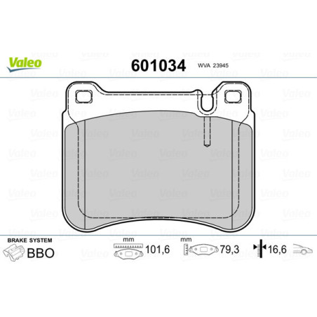 VALEO 601034 Brzdové platničky Predné pre