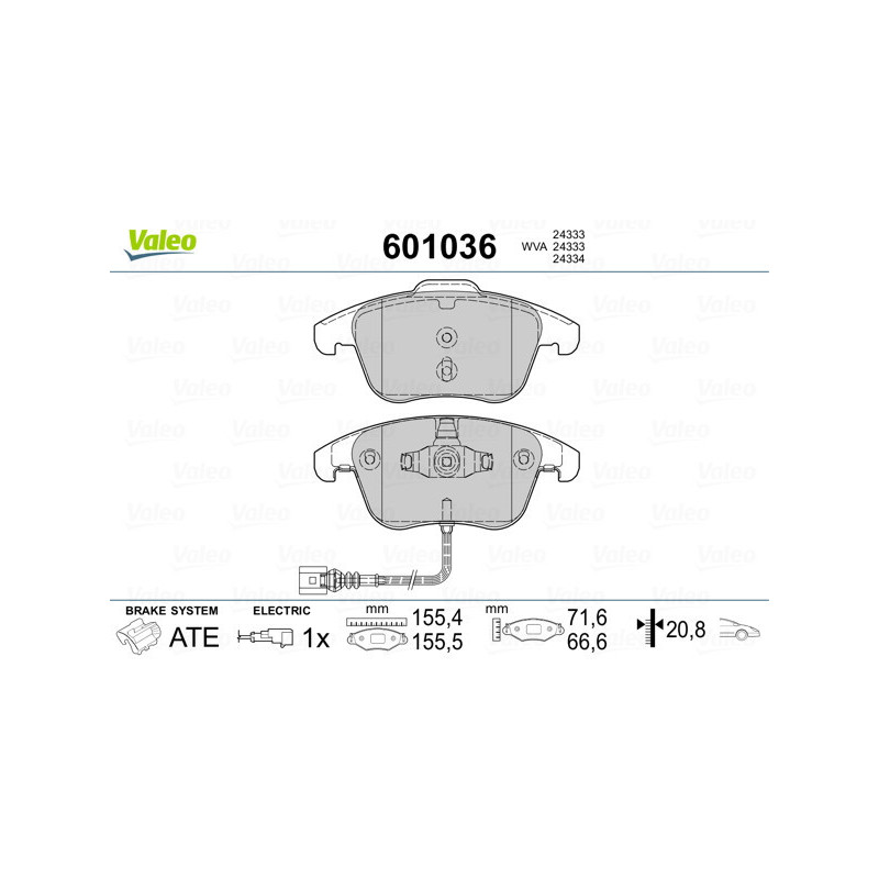 VALEO 601036 Brzdové platničky Predné pre
