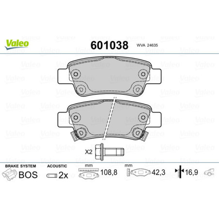 VALEO 601038 Pastiglie freno Posteriore per