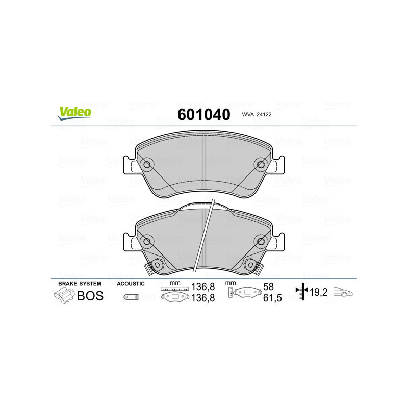 VALEO 601040 Brzdové destičky Přední pro