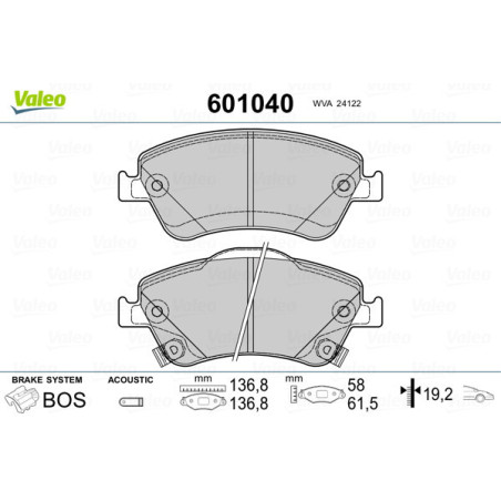 VALEO 601040 Brzdové platničky Predné pre