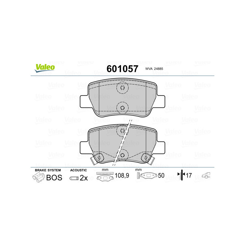 VALEO 601057 Klocki hamulcowe Tył dla