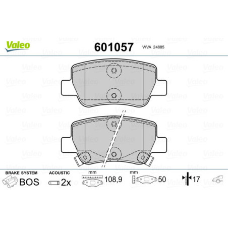 VALEO 601057 Pastillas de freno Trasero para
