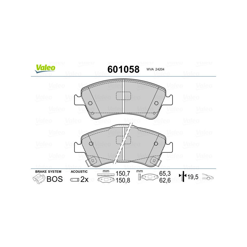 VALEO 601058 Brzdové platničky Predné pre