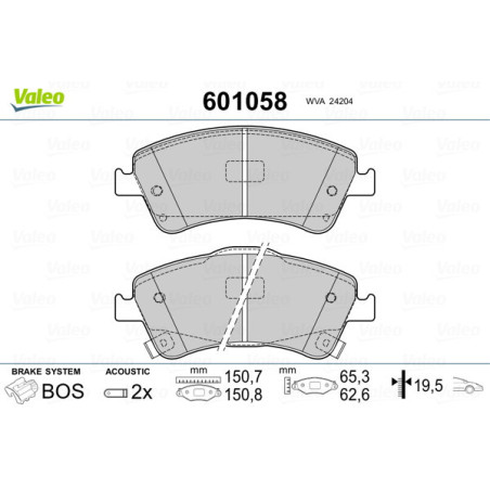 VALEO 601058 Brzdové platničky Predné pre
