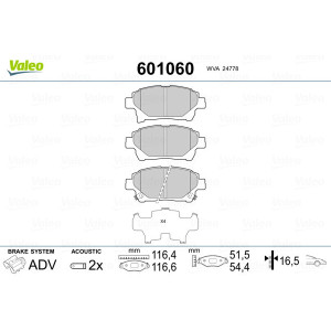 VALEO 601060 Brzdové platničky Predné pre