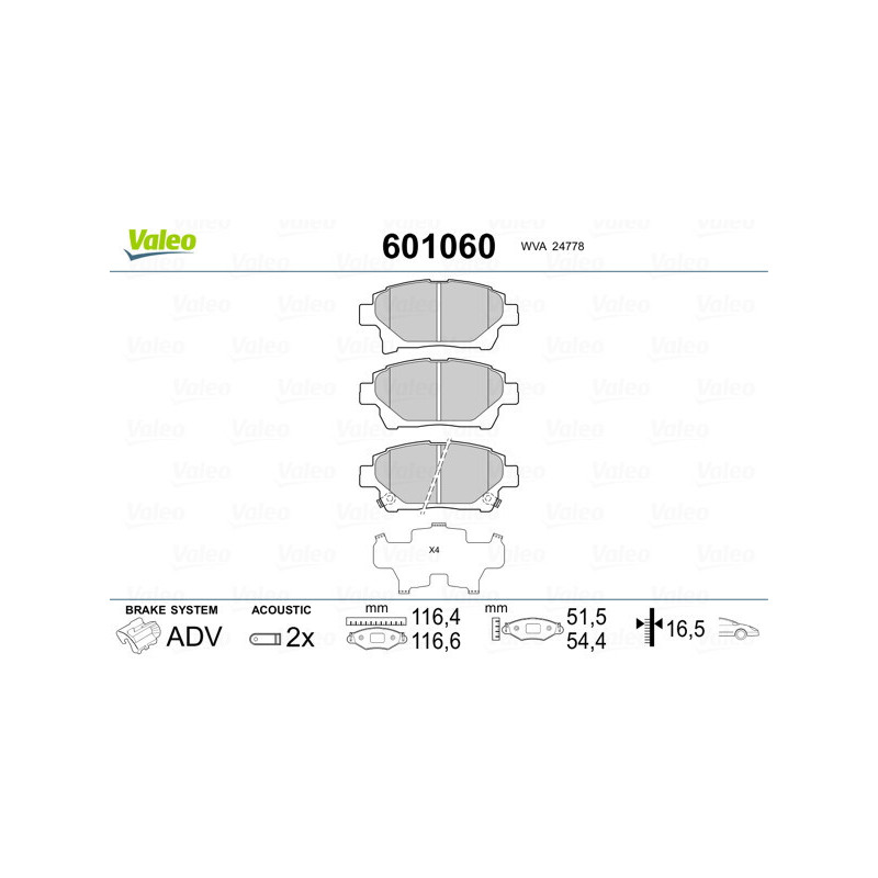 VALEO 601060 Klocki hamulcowe Przód dla