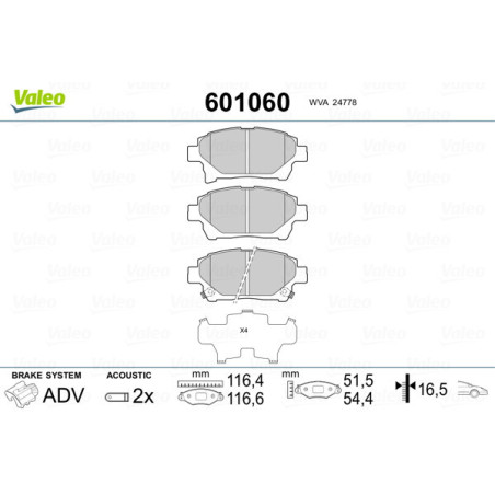 VALEO 601060 Brzdové destičky Přední pro