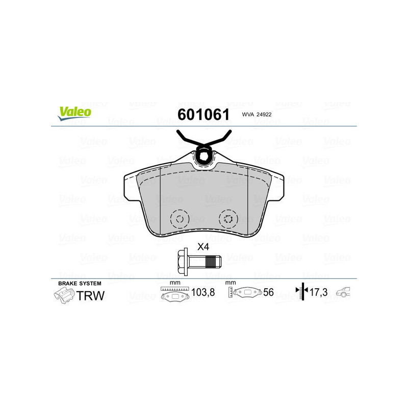VALEO 601061 Pastiglie freno Posteriore per