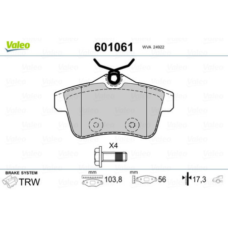 VALEO 601061 Brzdové platničky Zadné pre