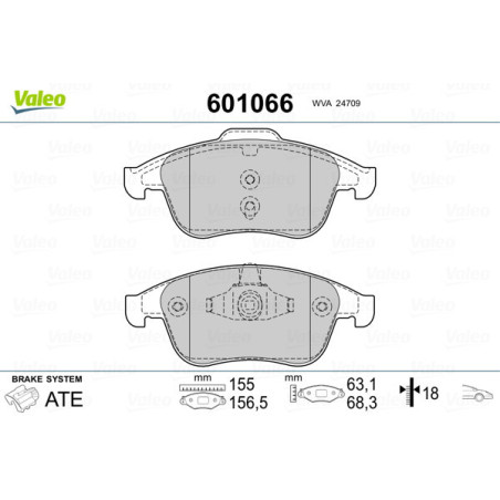 VALEO 601066 Brzdové platničky Predné pre
