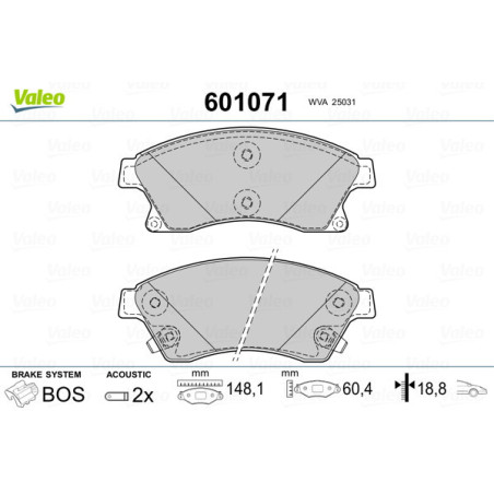 VALEO 601071 Pastillas de freno Delantero para