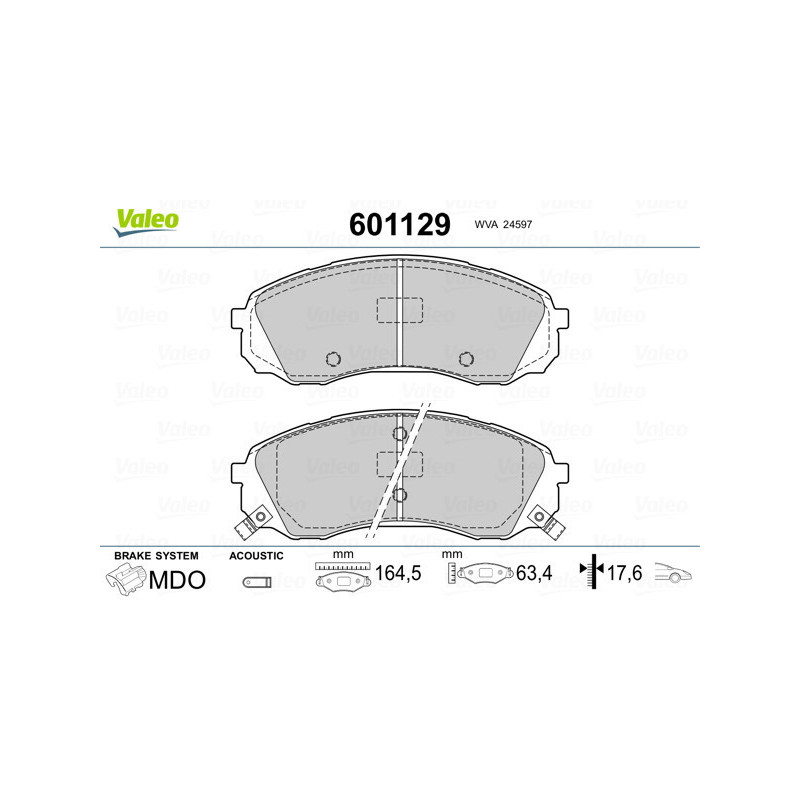 VALEO 601129 Brzdové platničky Predné pre