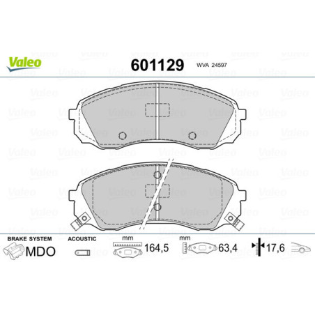 VALEO 601129 Brzdové platničky Predné pre