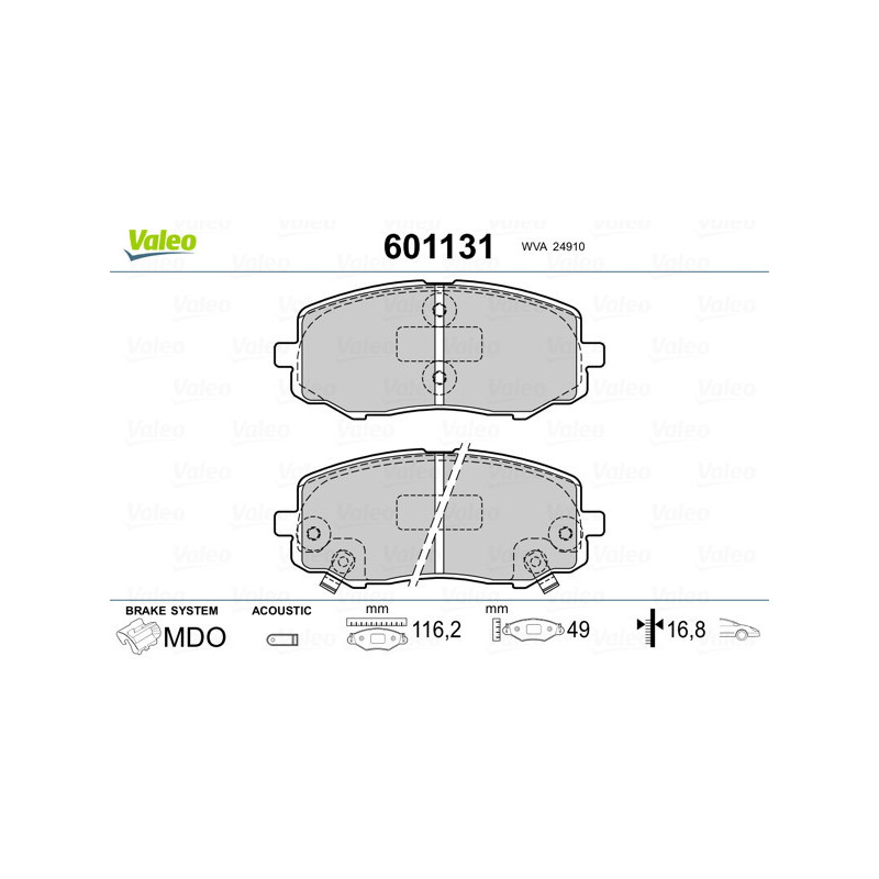 VALEO 601131 Brzdové platničky Predné pre