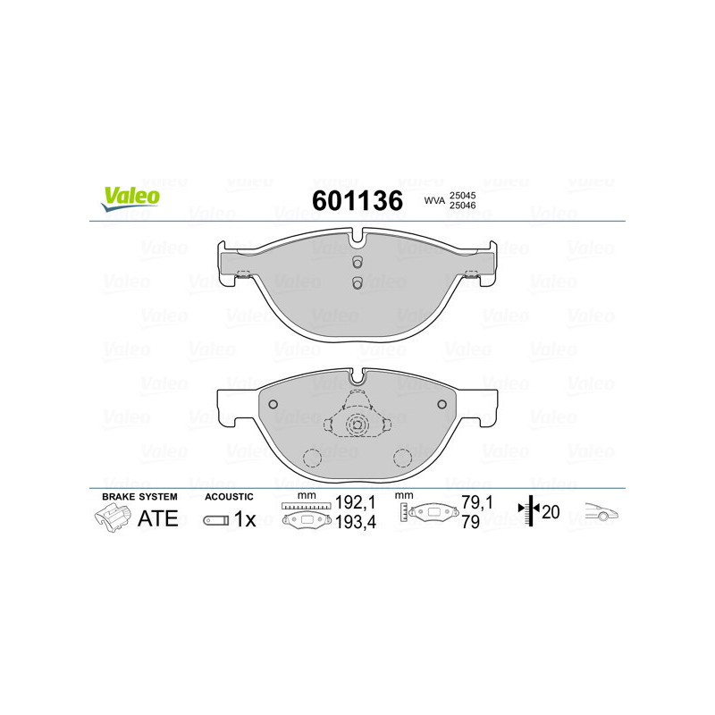 VALEO 601136 Brzdové platničky Predné pre
