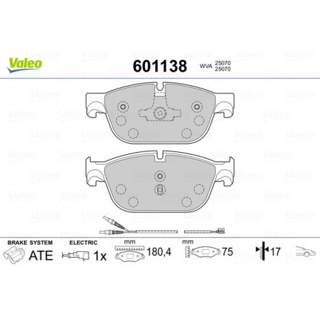 VALEO 601138 Brzdové platničky Predné pre