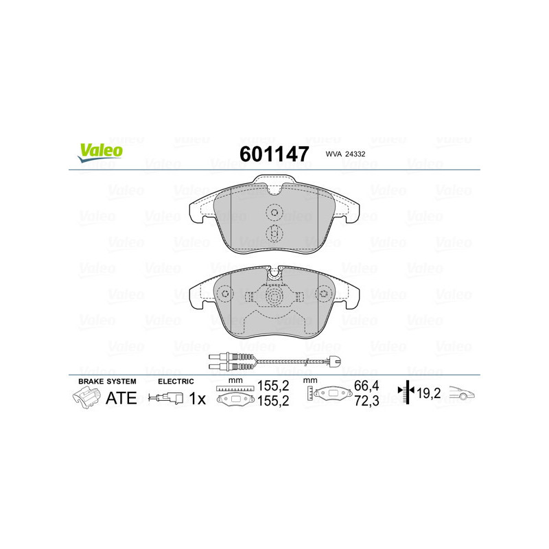 VALEO 601147 Brzdové platničky Predné pre