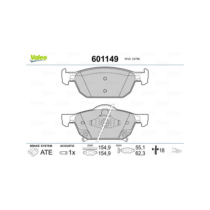 VALEO 601149 Klocki hamulcowe Przód dla