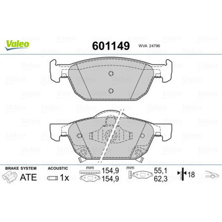 VALEO 601149 Klocki hamulcowe Przód dla