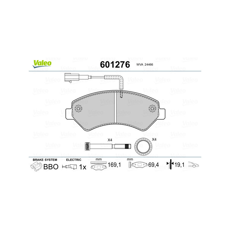 VALEO 601276 Brzdové platničky Predné pre