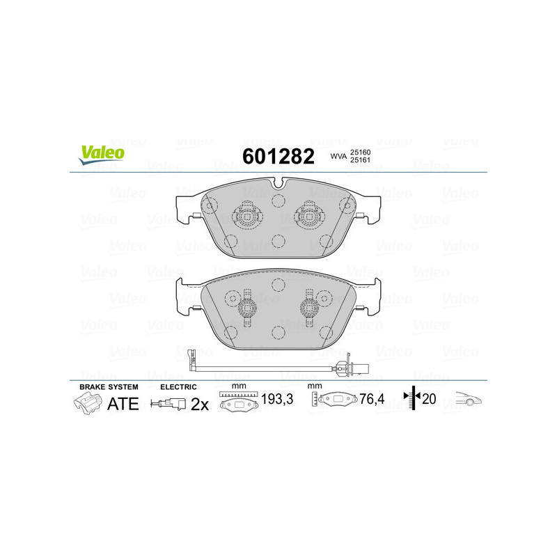 VALEO 601282 Brzdové platničky Predné pre