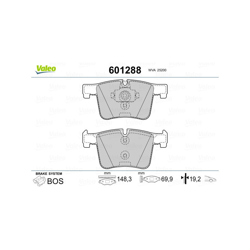 VALEO 601288 Brzdové destičky Přední pro