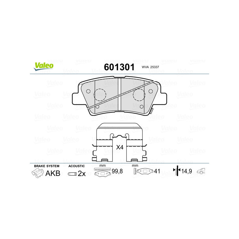 VALEO 601301 Pastillas de freno Trasero para