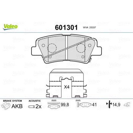 VALEO 601301 Pastillas de freno Trasero para