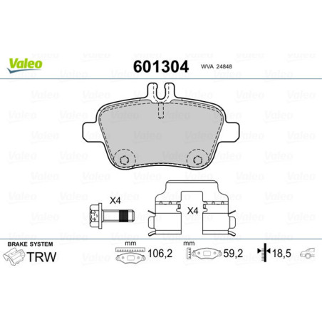 VALEO 601304 Klocki hamulcowe Tył dla